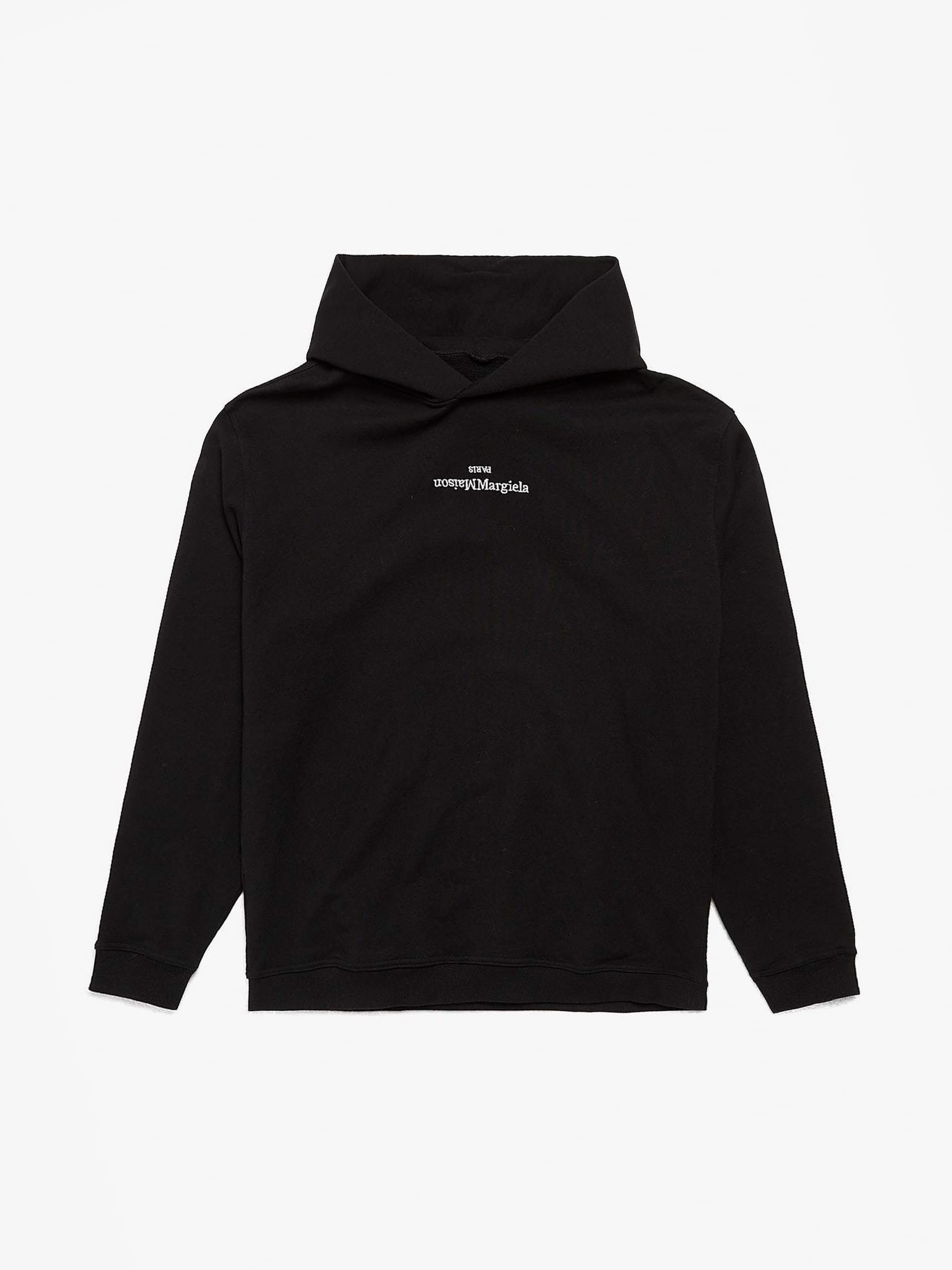 Maison Margiela Black Upside Down Logo Embossed Cotton Hoodie