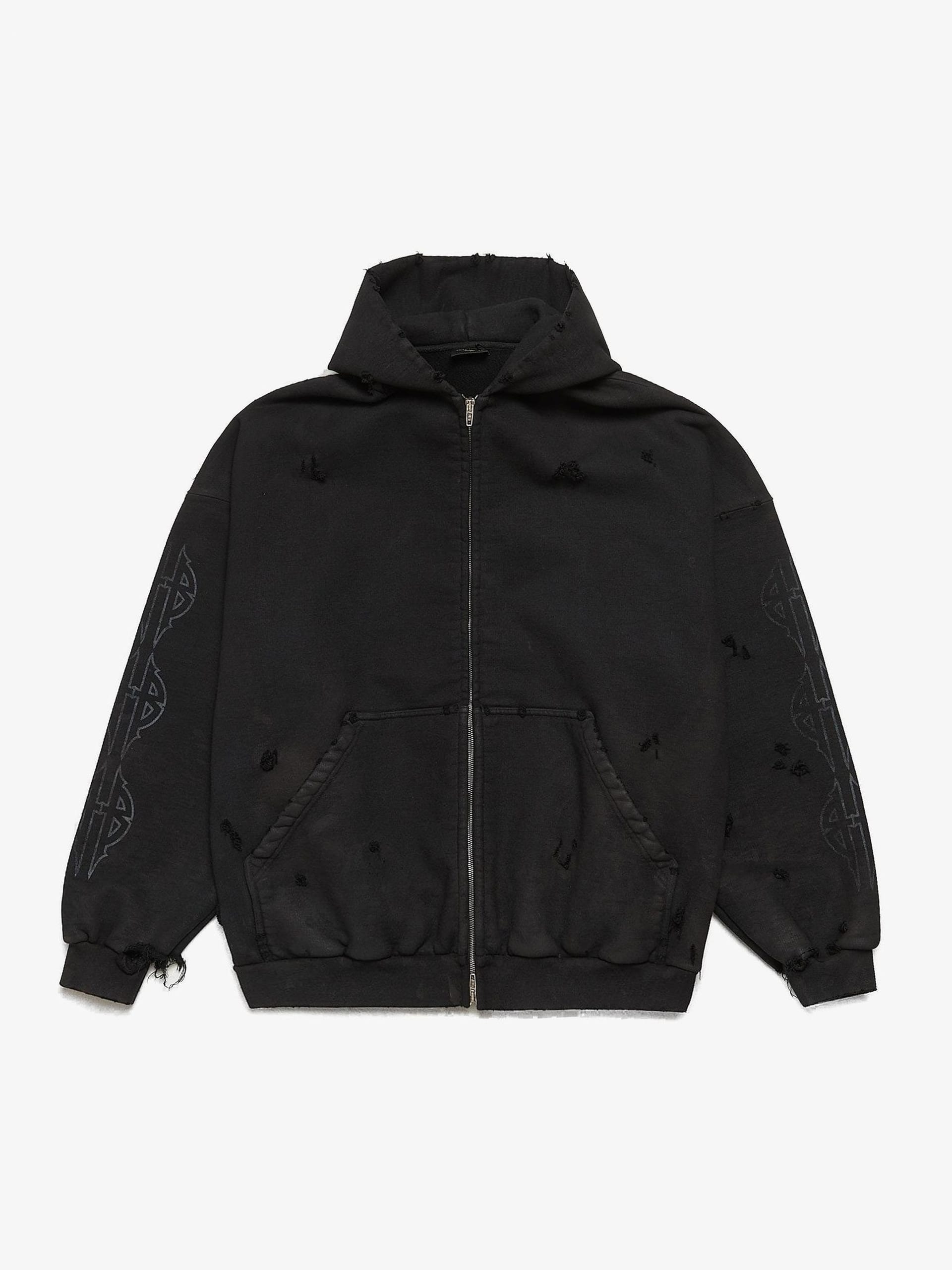 Balenciaga Black Distressed Paris Moon Logo Printed Cotton