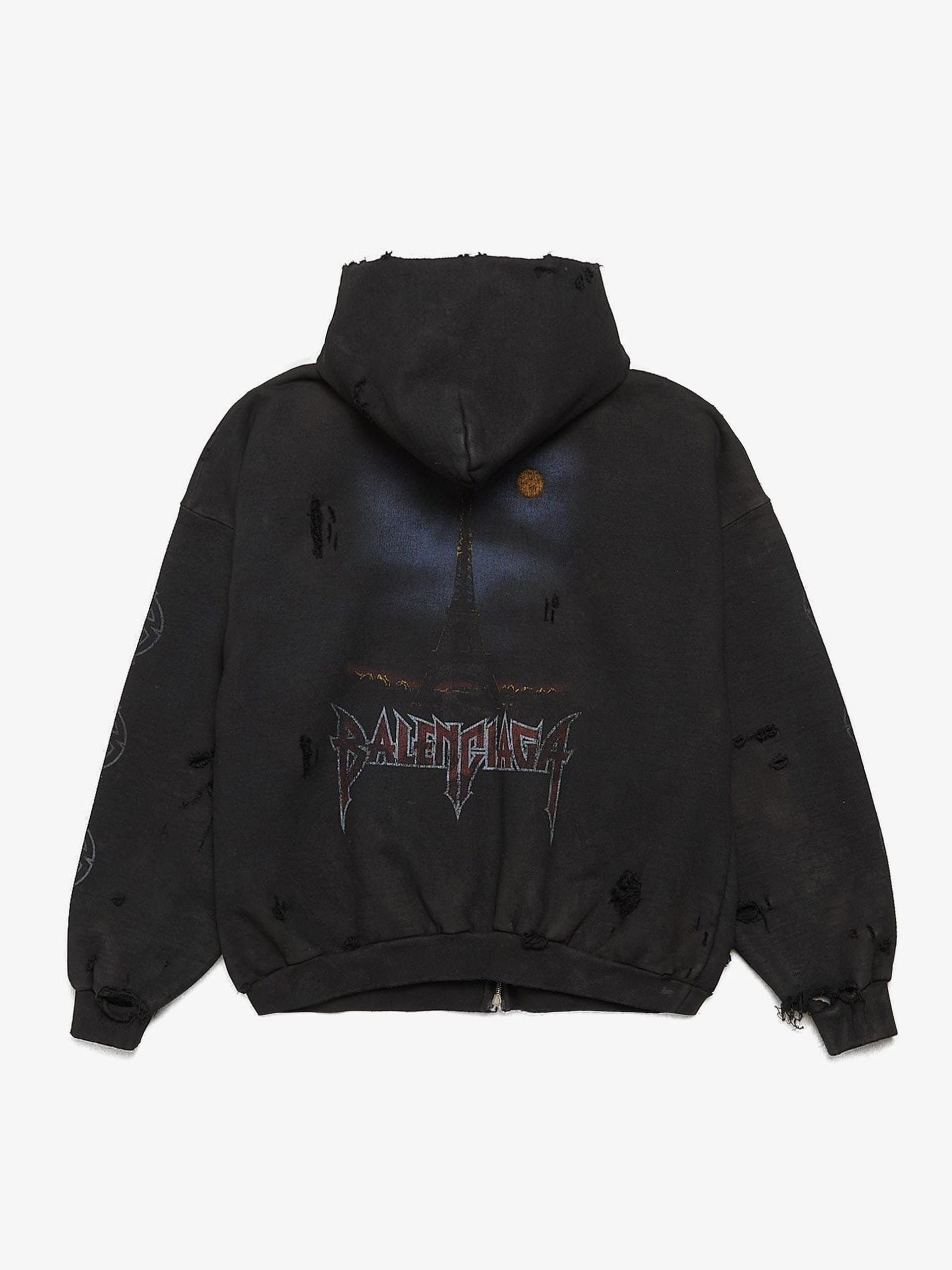Balenciaga Black Distressed Paris Moon Logo Printed Cotton
