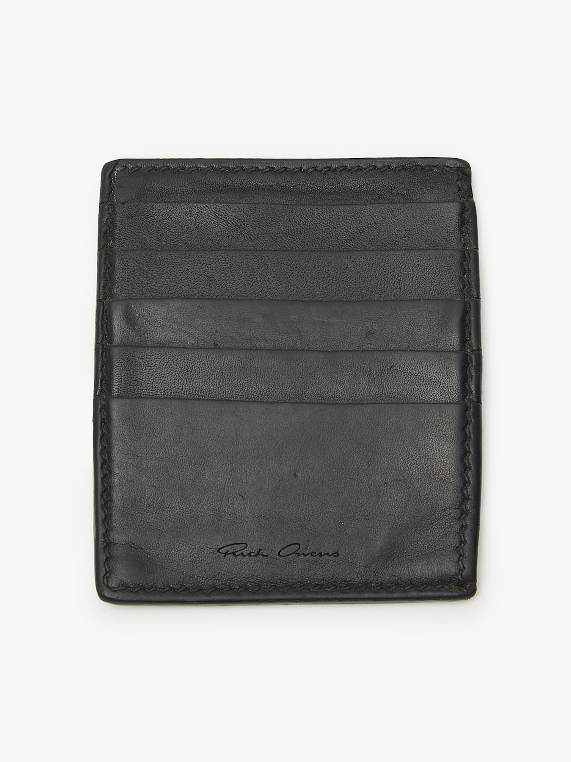 Rick Owens Black Leather Card Holder Wallet