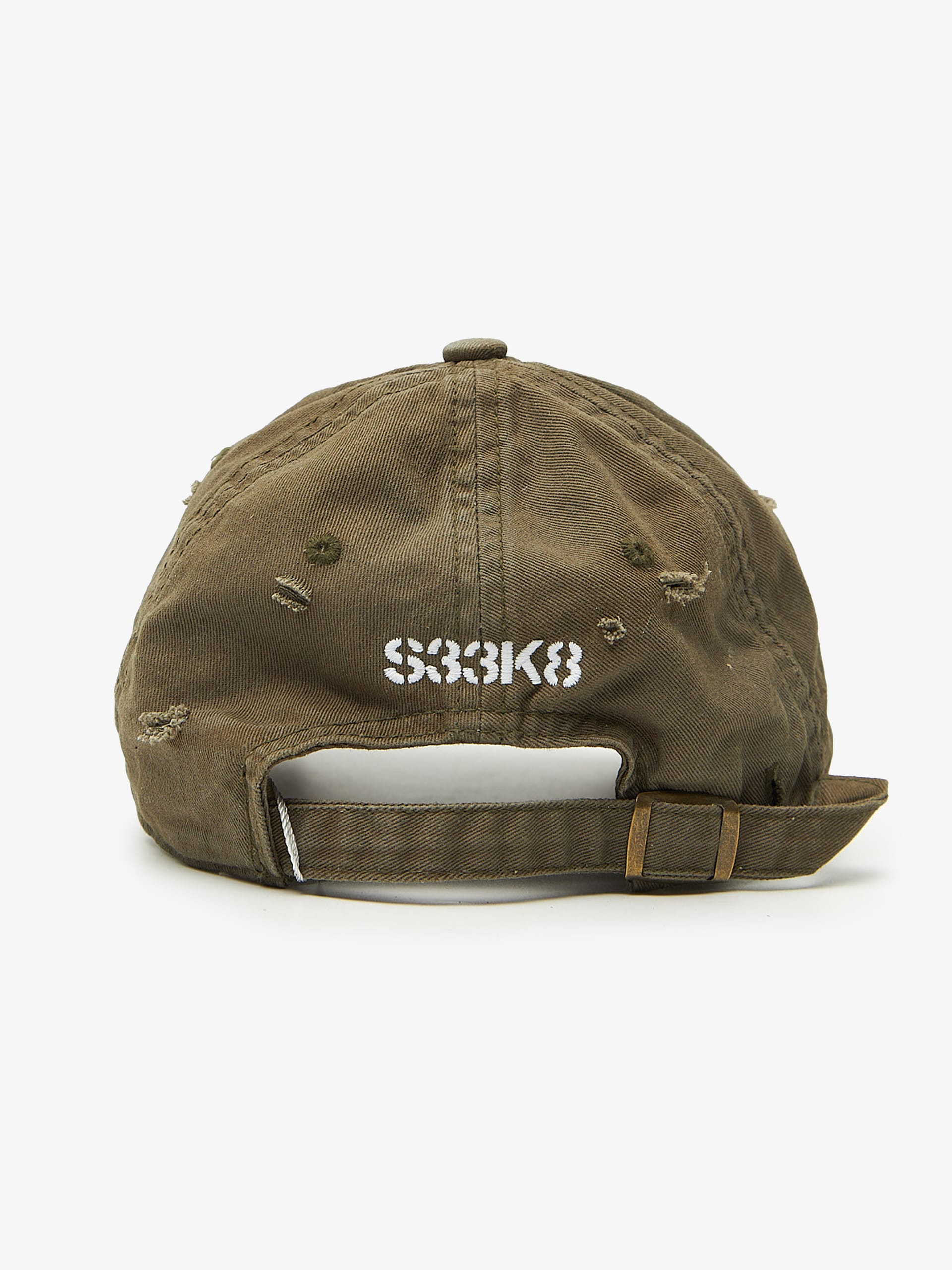 S33K8 Khaki Distressed Lolex Embroidered Cotton Cap