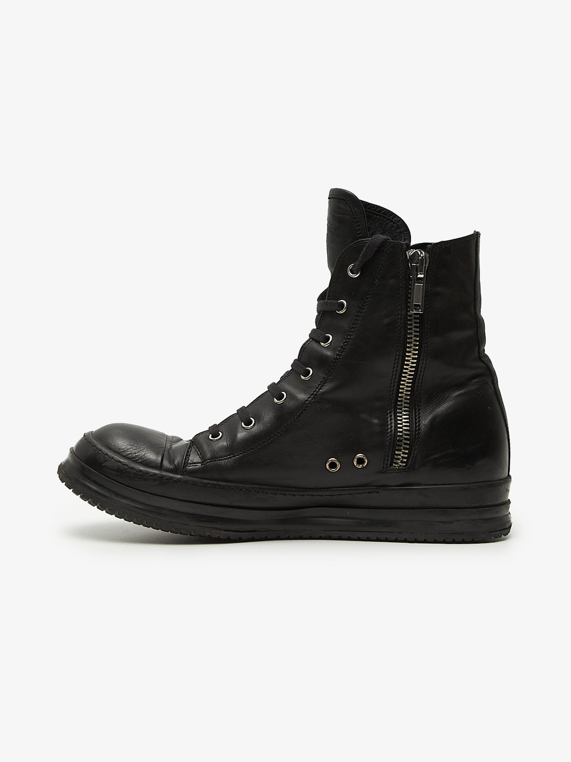 Rick Owens Black SS09 Crust Leather Ramones High Top Sneakers