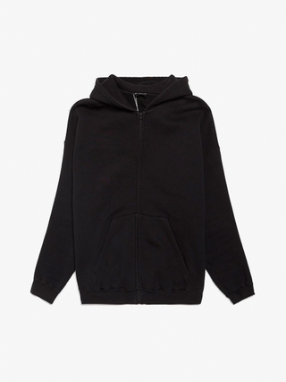 Balenciaga Black Fleece Logo Embroidered Cotton Zipped Hoodie