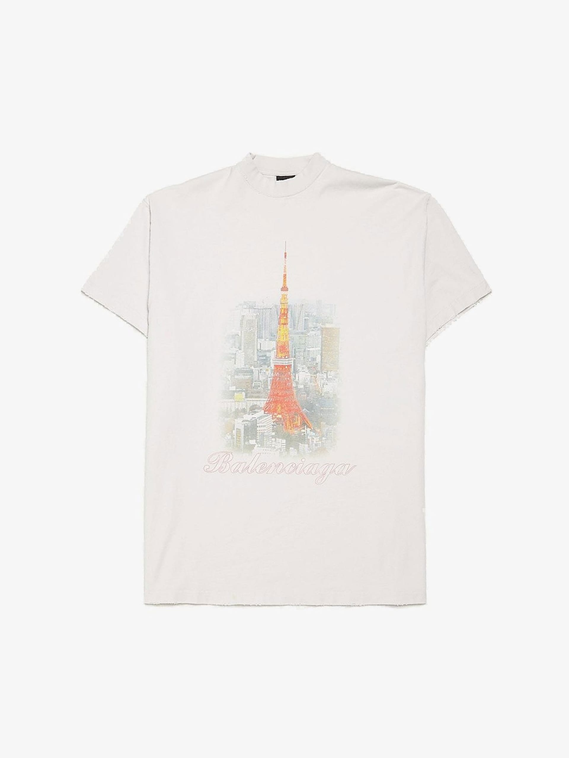 Balenciaga Off White Eiffel Tower Printed Ginza Tokyo Cotton T Shirt