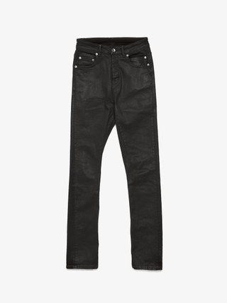 Rick Owens Drkshdw Black Waxed Detroit Cut Cotton Jeans