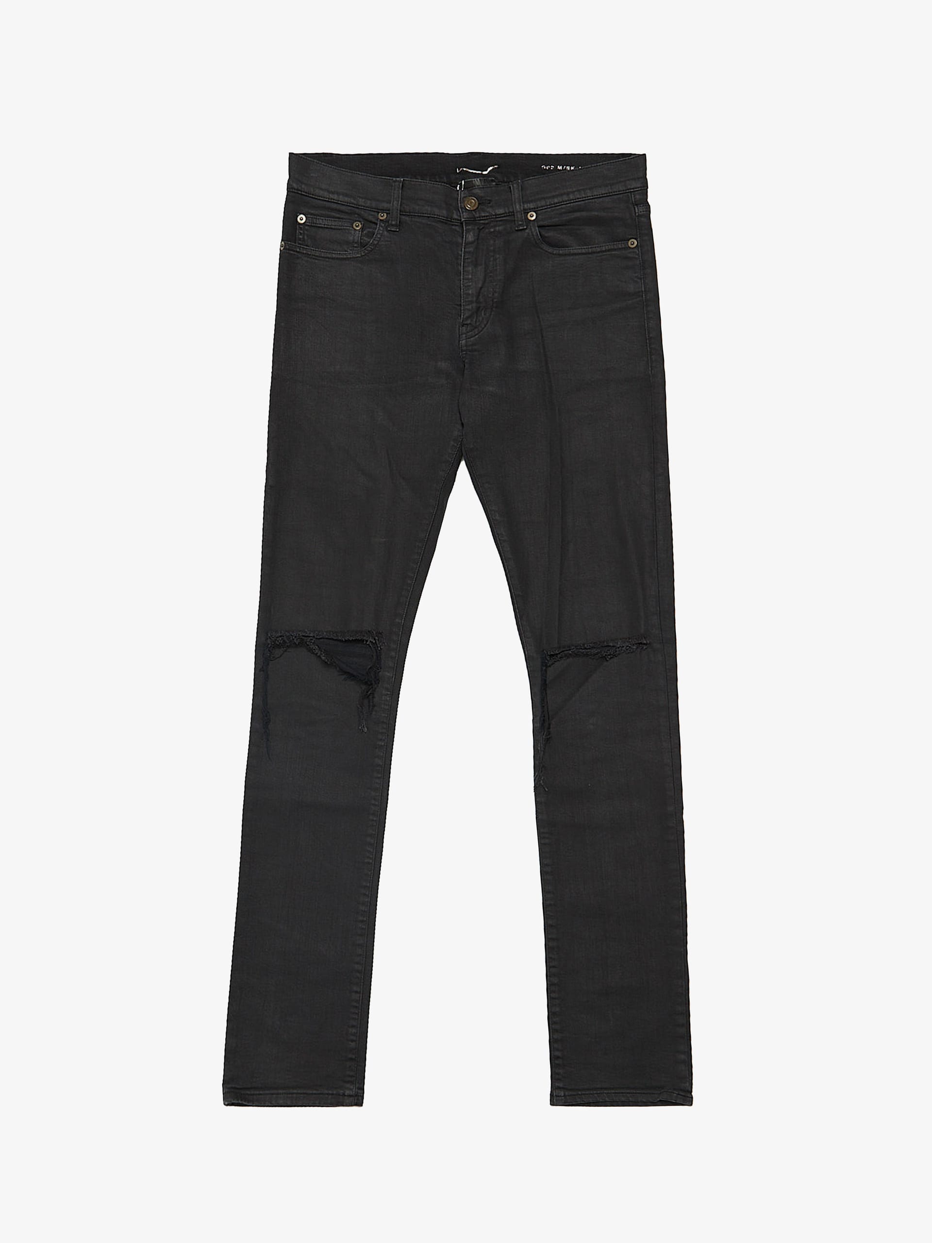 Saint Laurent Paris Black Distressed Waxed Skinny Jeans