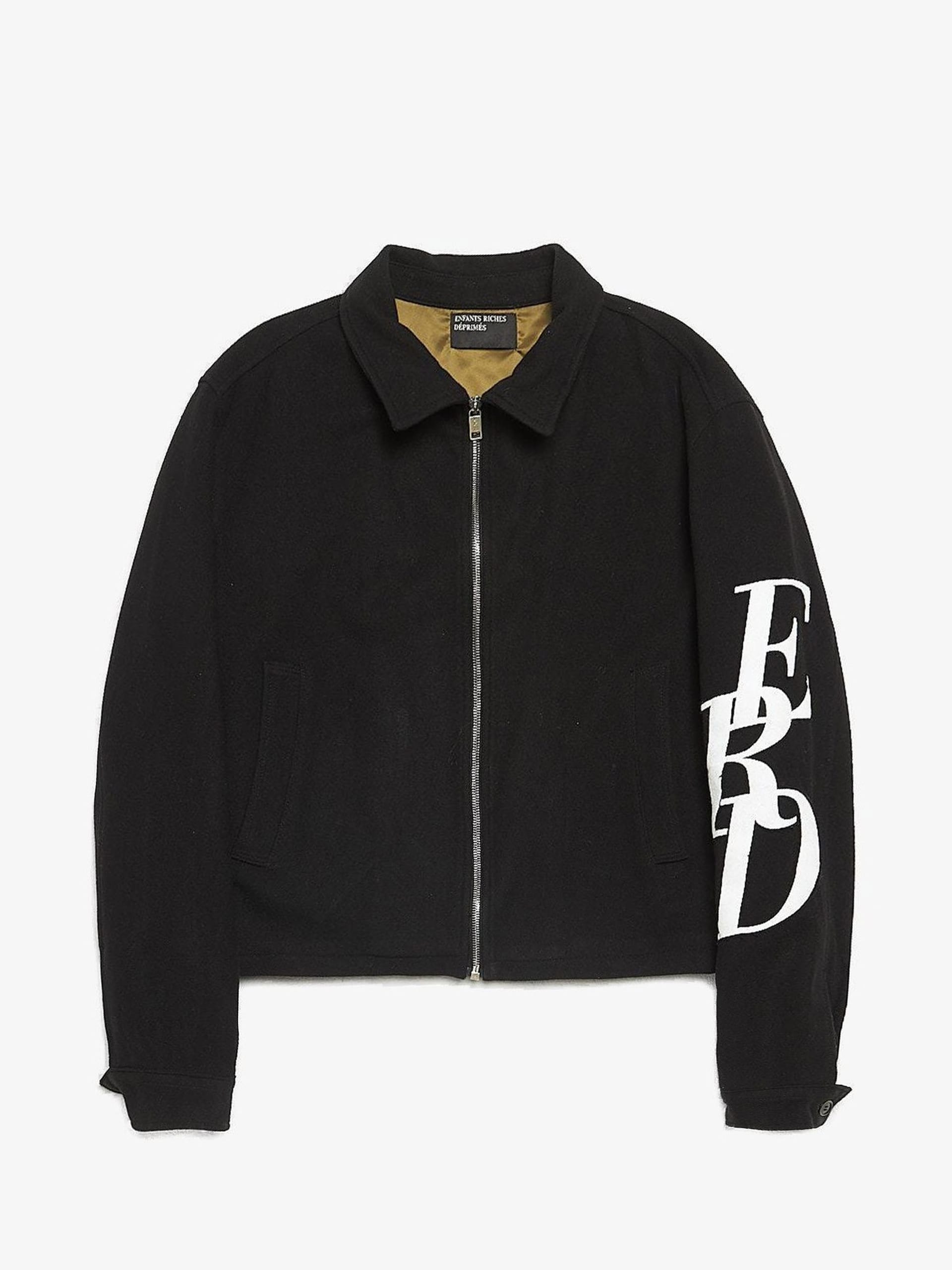 Enfants Riches Deprimes Black Logo SleevePatched Zipped Wool Jacket