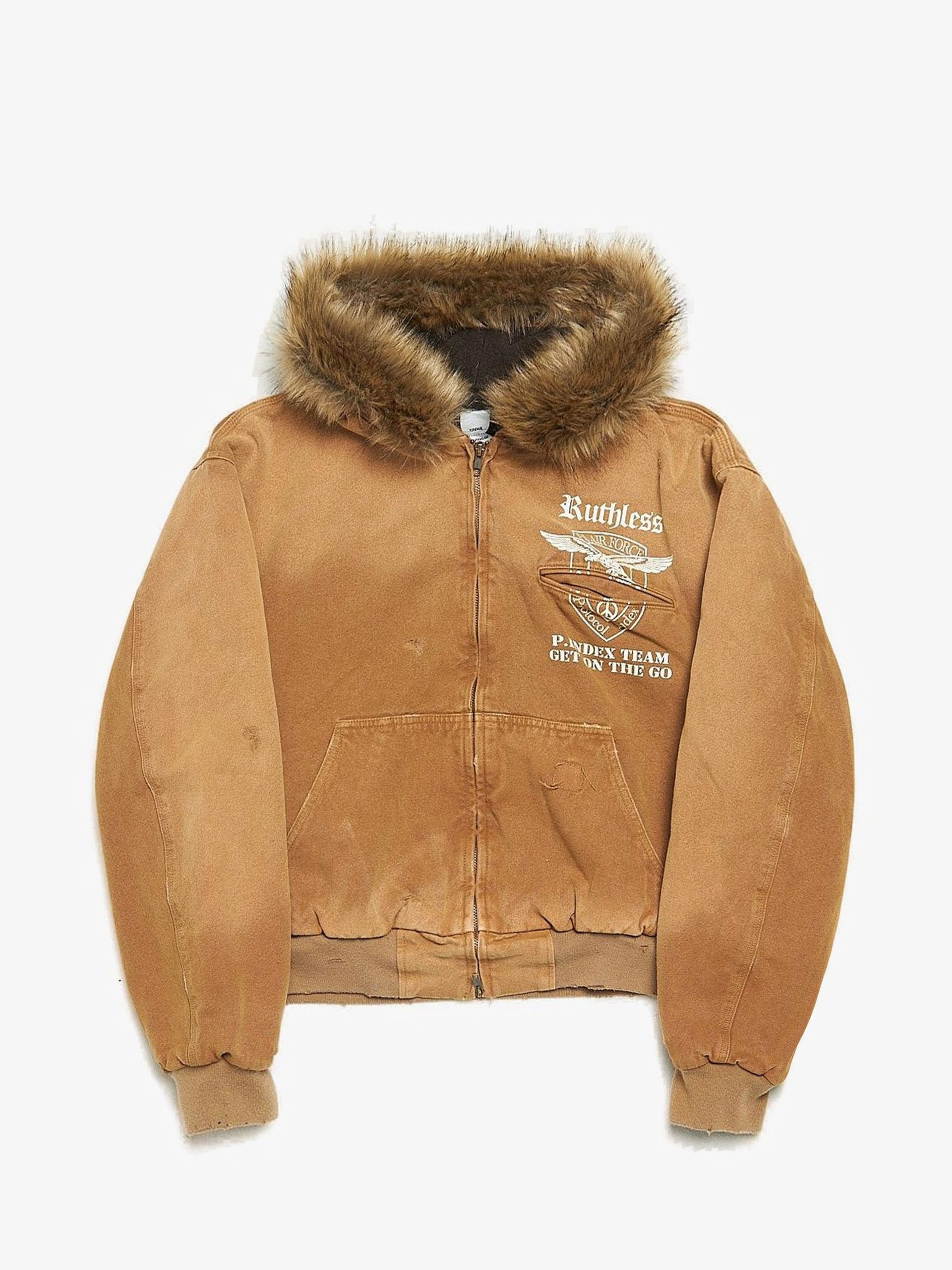 Protocol Index Detachable Fur Hood Work Jacket Beige