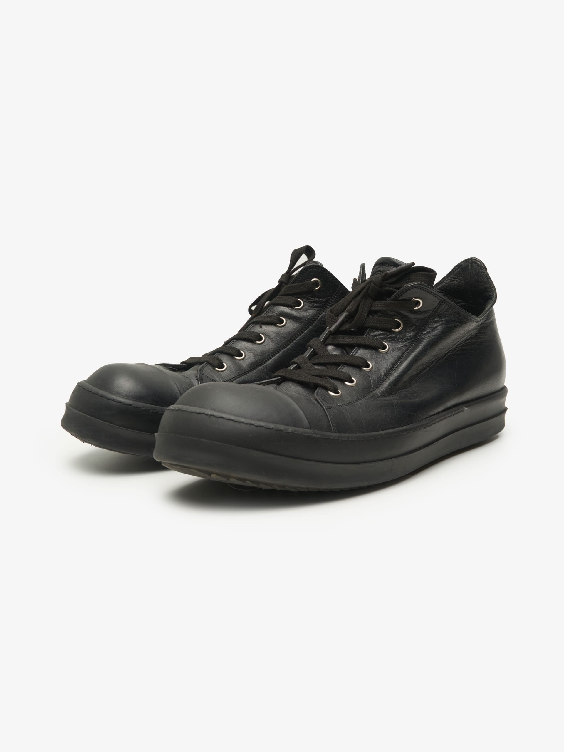 靴 Rick owens EDFU leather Ramones Rick Owens Black Ramones Leather Low Top Sneakers