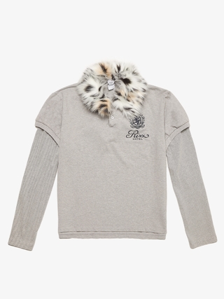 Protocol Index Grey Fur Collar Layered Polo Cotton Shirts
