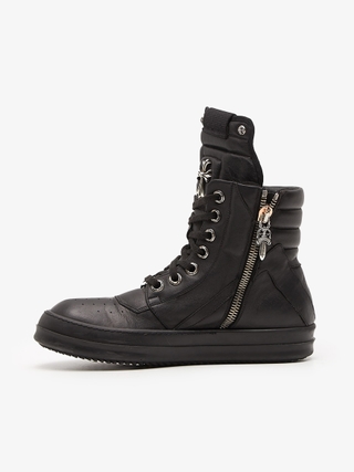 Rick Owens Black Geobasket High Leather Sneakers