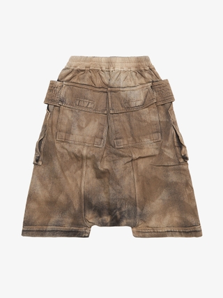 Rick Owens Drkshdw Melange Grey Drawstring Pods Cotton Shorts