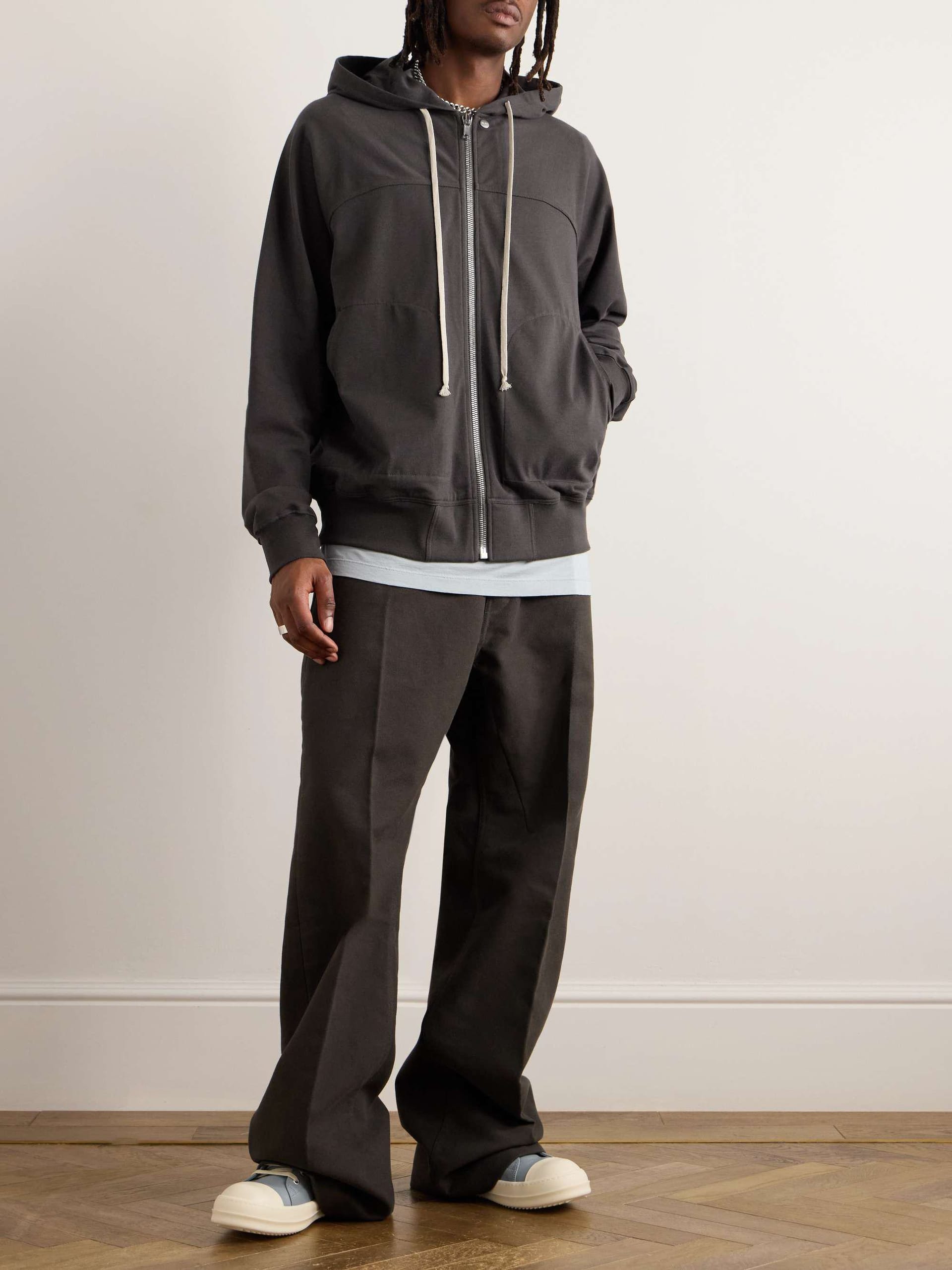 Rick Owens Panelled Cotton Jersey Zip Up Hoodie 000205