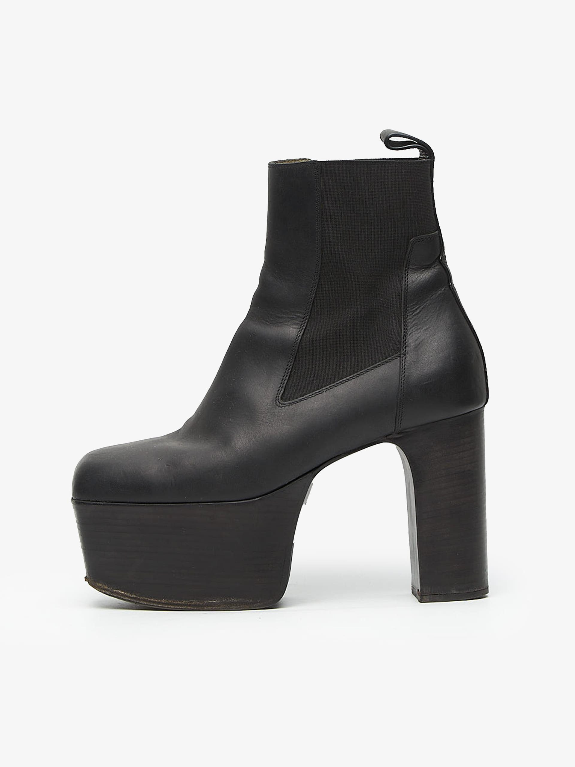 Rick Owens Black Square Toe Kiss Heel Leather Boots