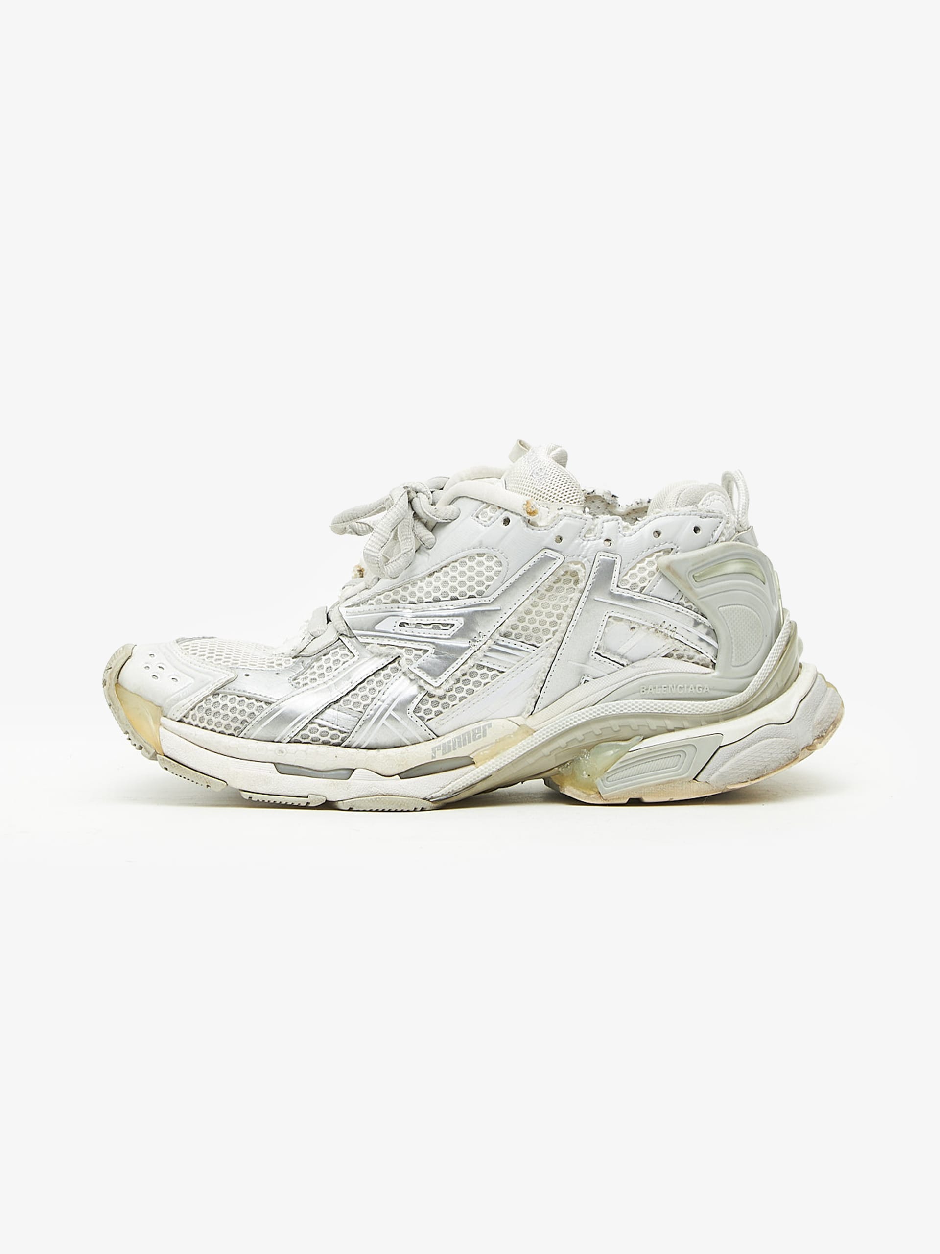 Balenciaga White Silver Runner Sneakers